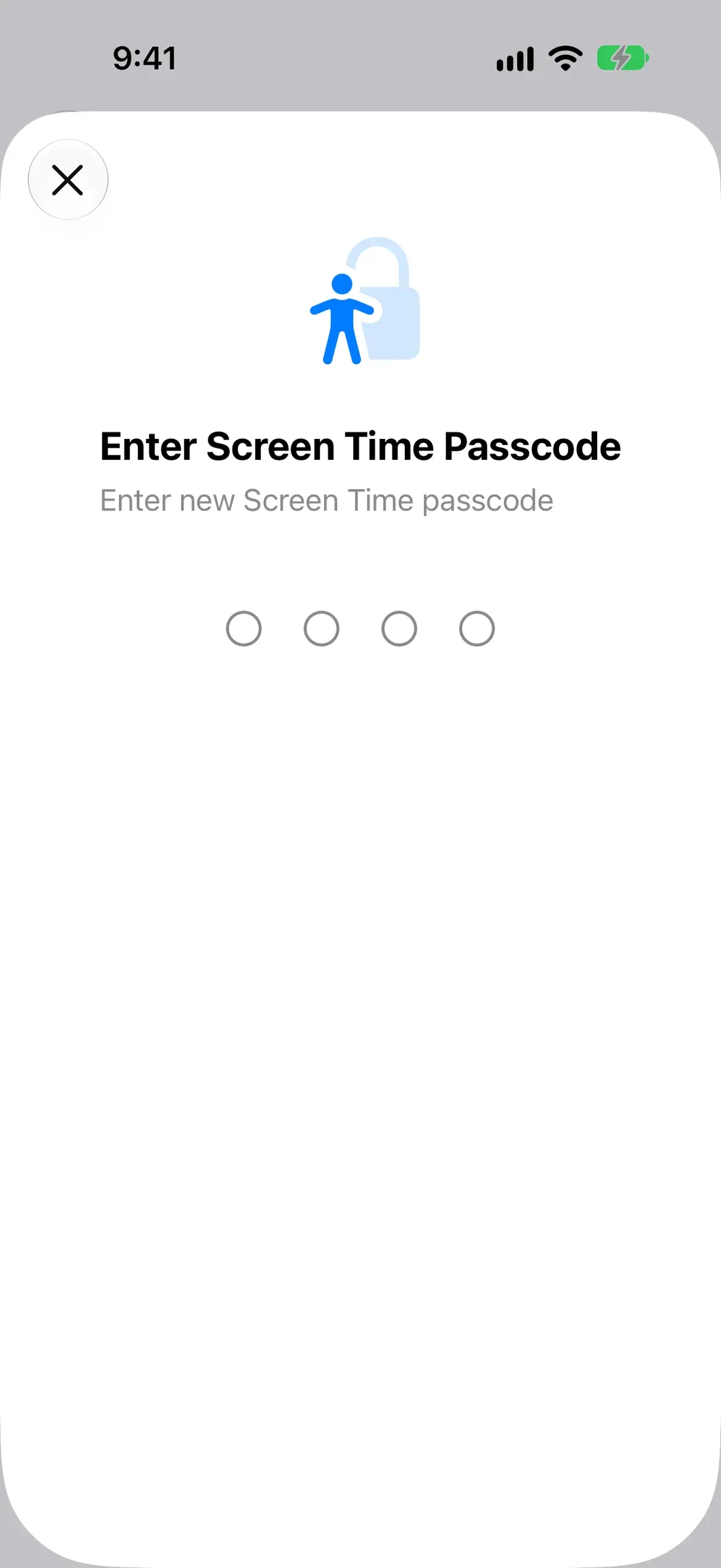 The Enter Screen Time Passcode screen, which asks for four digits